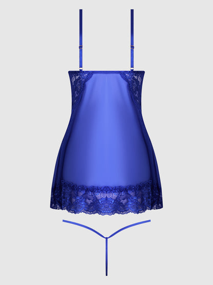 House of Desire Harlow Lace & Mesh Babydoll & G-String Set Surf the Web Blue