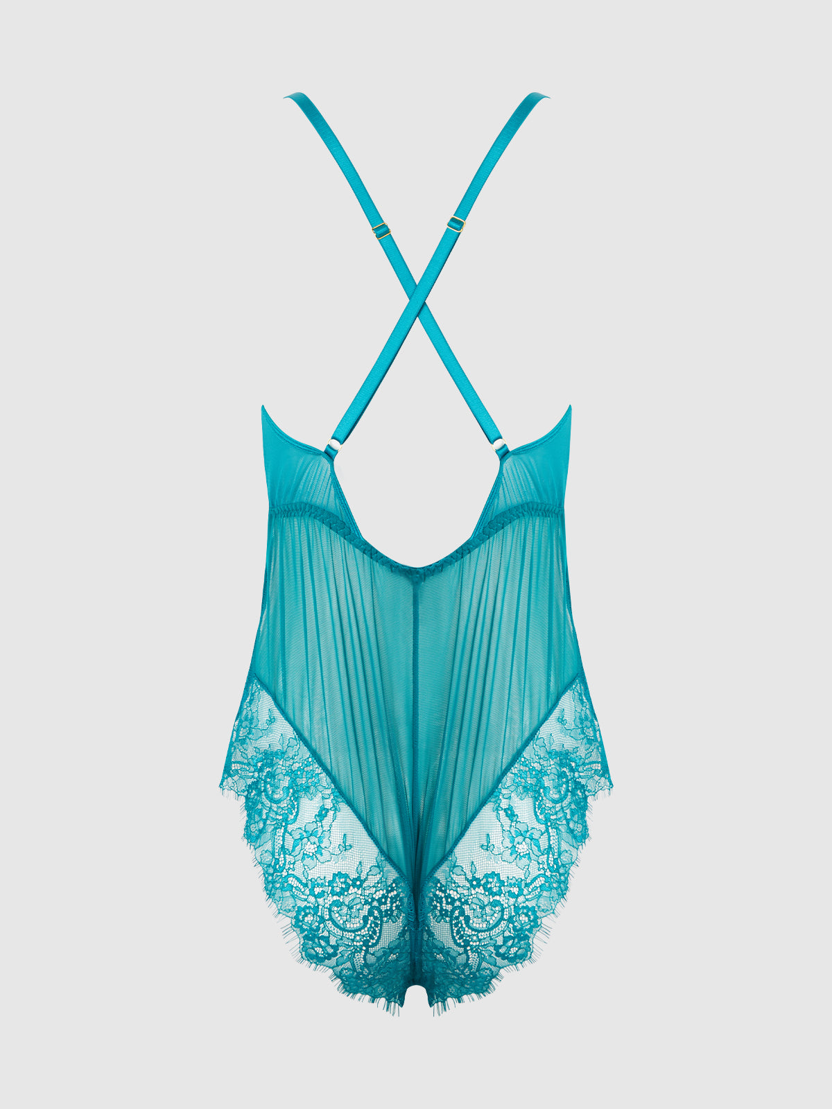 House of Desire Mila Mesh & Eyelash Lace High Slit Romper Teddy