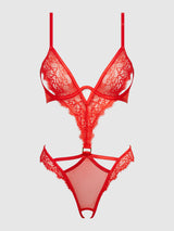 House of Desire Nadia Lace & Mesh Cutout Teddy Hot Orange