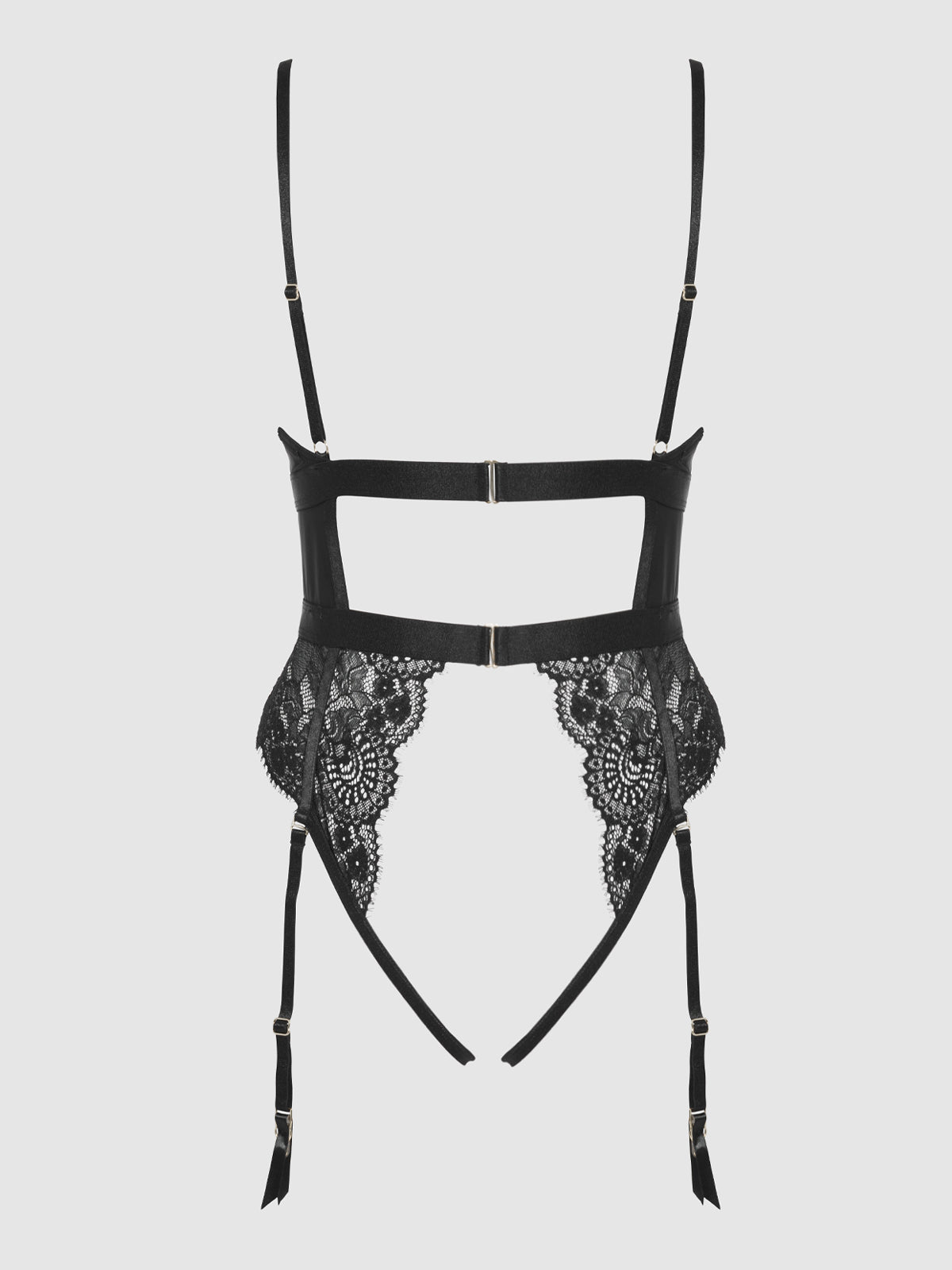 House of Desire Helena Lace & Satin Wireless & Open Back Teddy Black