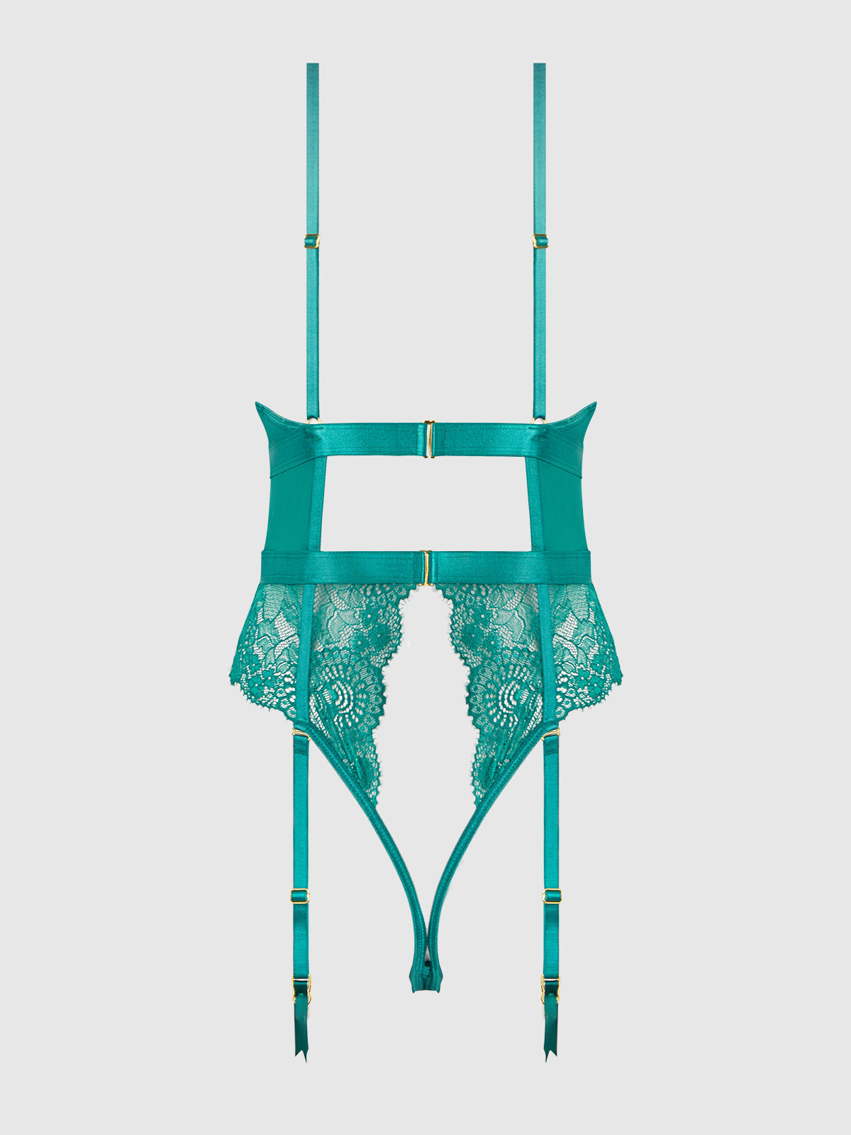 House of Desire Helena Lace & Satin Wireless & Open Back Teddy Evergreen