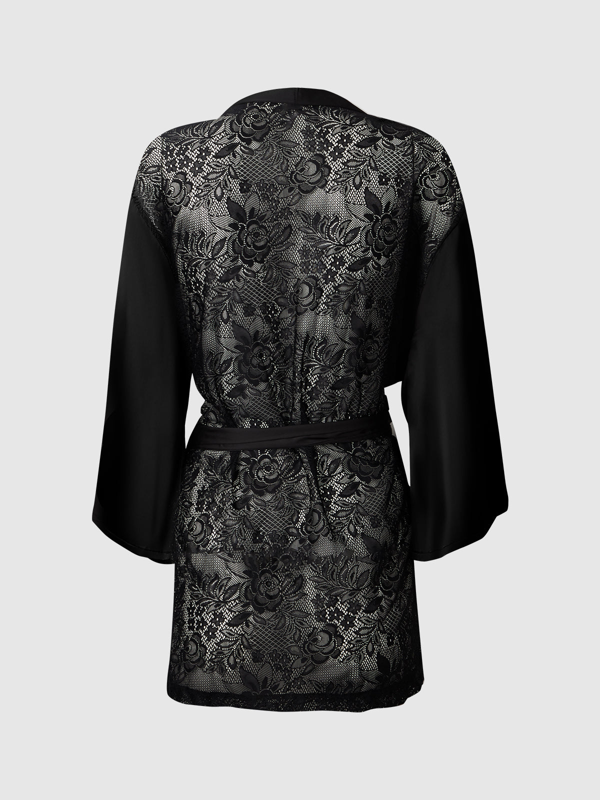 House of Desire Helena Satin & Lace Back Short Robe Black