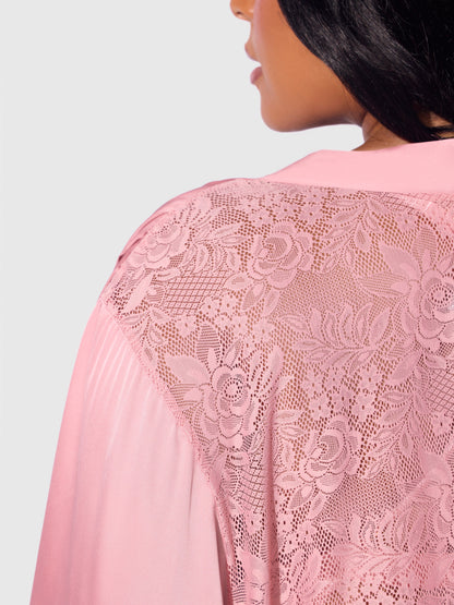 House of Desire Helena Satin & Lace Back Short Robe Powder Pink