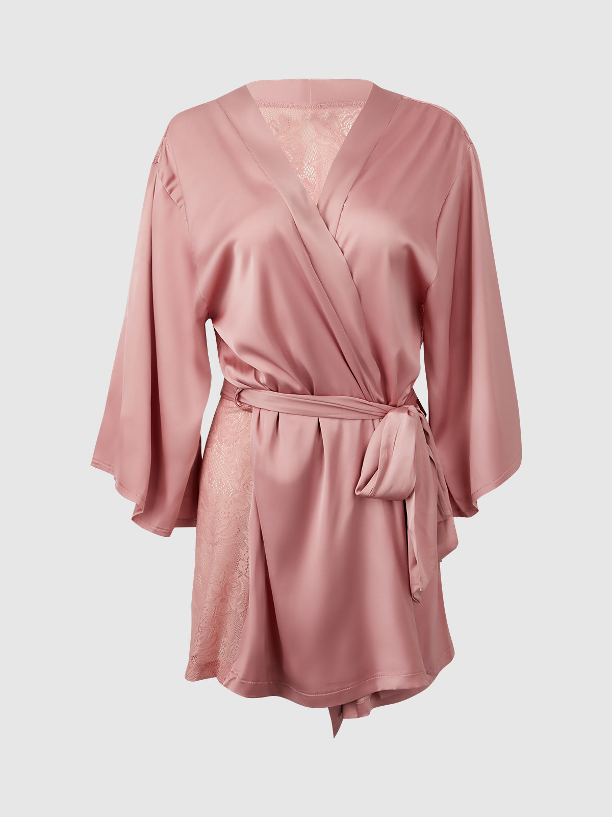 House of Desire Helena Satin & Lace Back Short Robe Powder Pink