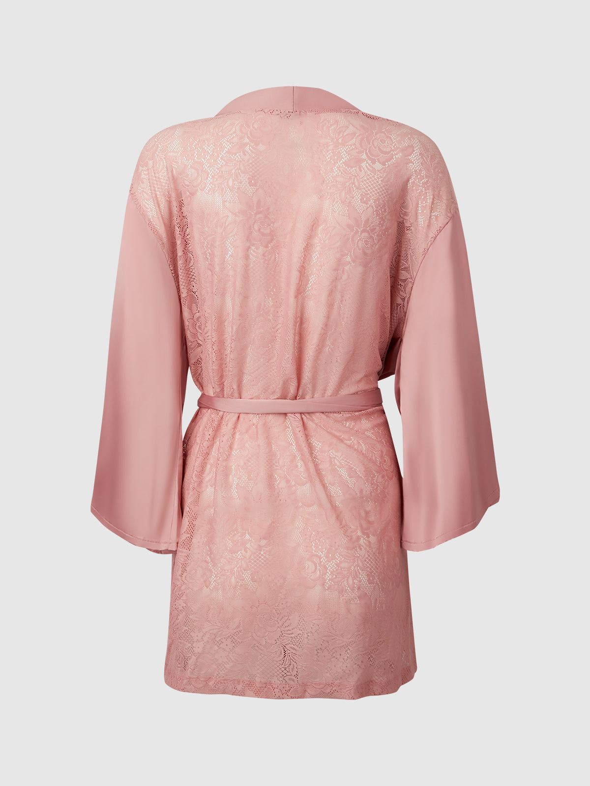 House of Desire Helena Satin & Lace Back Short Robe Powder Pink