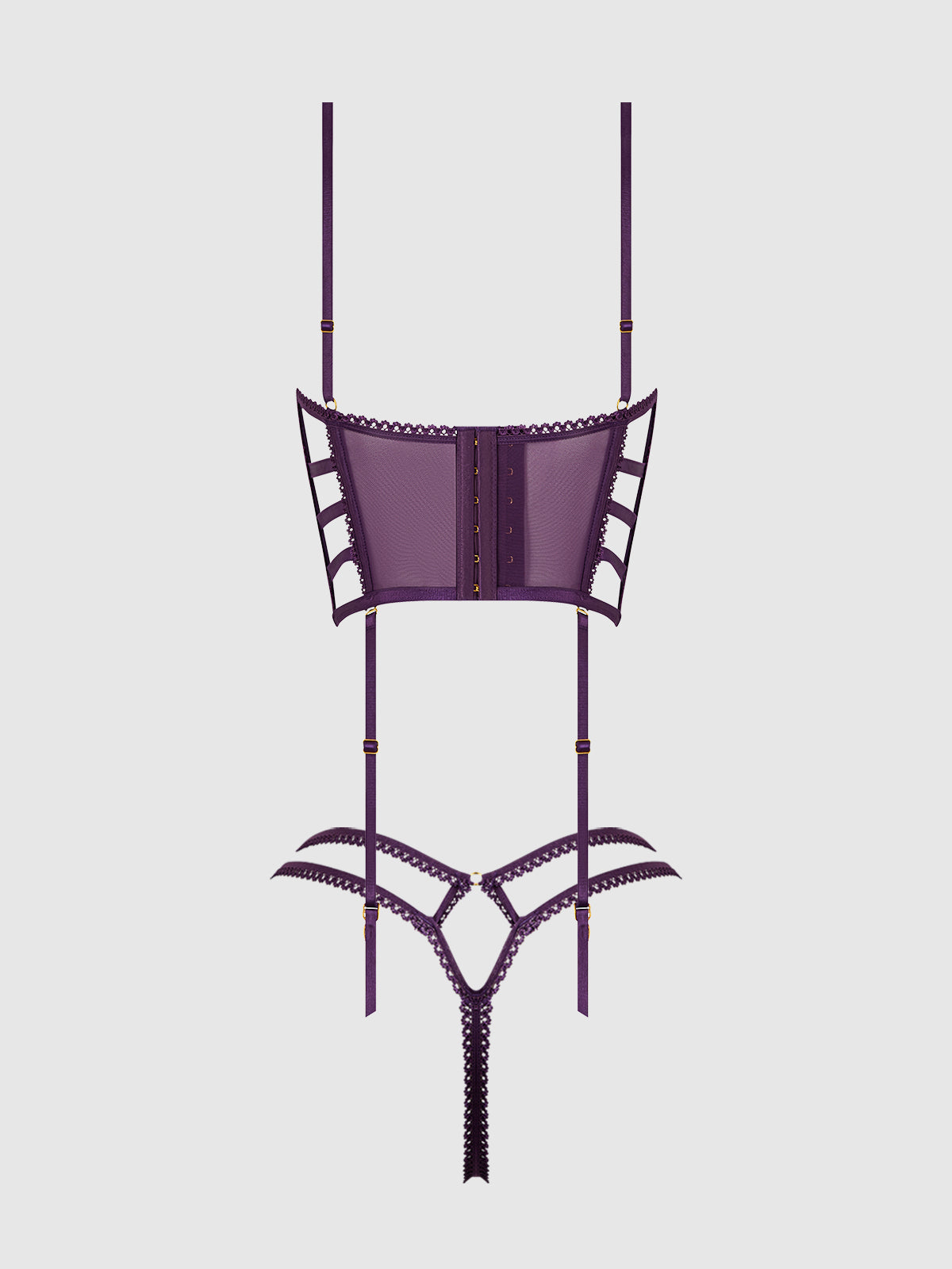 House of Desire Bianca Strappy Lace Bustier & Thong Set Plum Purple