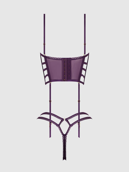 House of Desire Bianca Strappy Lace Bustier & Thong Set Plum Purple