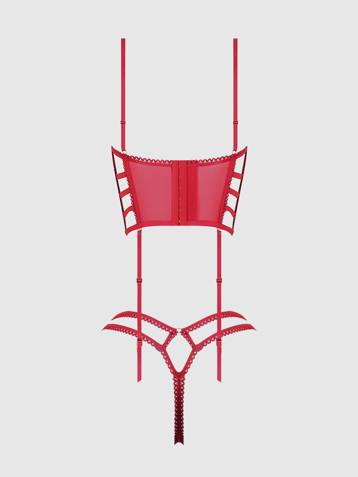 House of Desire Bianca Strappy Lace Bustier & Thong Set Persian Red