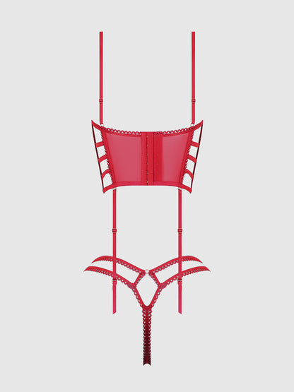 House of Desire Bianca Strappy Lace Bustier & Thong Set Persian Red