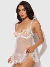 House of Desire Portia Swiss Dot Peekaboo Cups Babydoll & G-String Set White