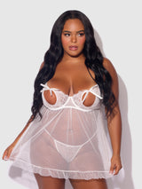 House of Desire Portia Swiss Dot Peekaboo Cups Babydoll & G-String Set White