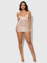 House of Desire Portia Swiss Dot Peekaboo Cups Babydoll & G-String Set White