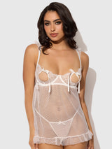 House of Desire Portia Swiss Dot Peekaboo Cups Babydoll & G-String Set White