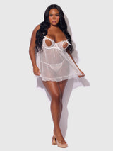 House of Desire Portia Swiss Dot Peekaboo Cups Babydoll & G-String Set White