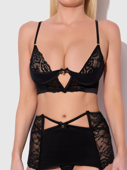 House of Desire Natasha Bra, Skirted Garter & G-String Set Black