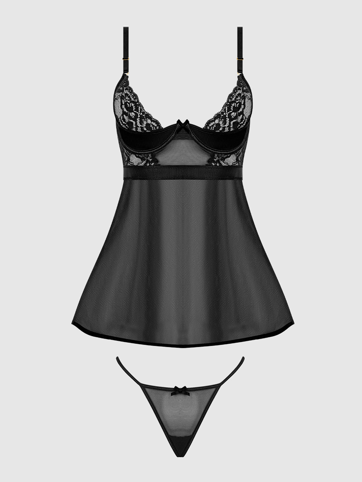 House of Desire Natasha Lace & Micro Babydoll & G-String Set Black