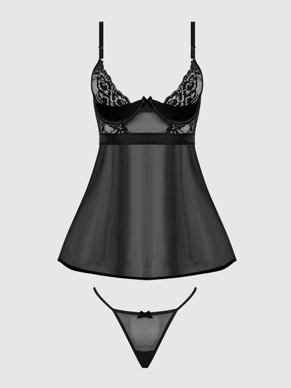 House of Desire Natasha Lace & Micro Babydoll & G-String Set Black