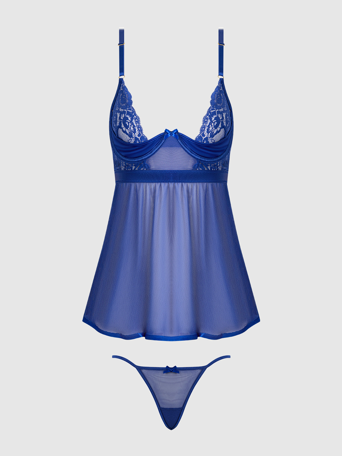 House of Desire Natasha Lace & Micro Babydoll & G-String Set Surf the Web Blue