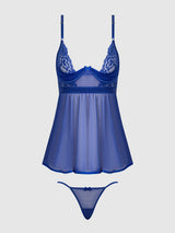 Natasha Lace & Micro Babydoll & G-String Set Surf the Web Blue