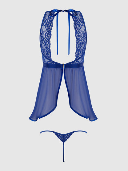 House of Desire Natasha Lace & Micro Babydoll & G-String Set Surf the Web Blue