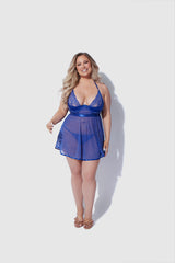 Natasha Lace & Micro Babydoll & G-String Set Surf the Web Blue