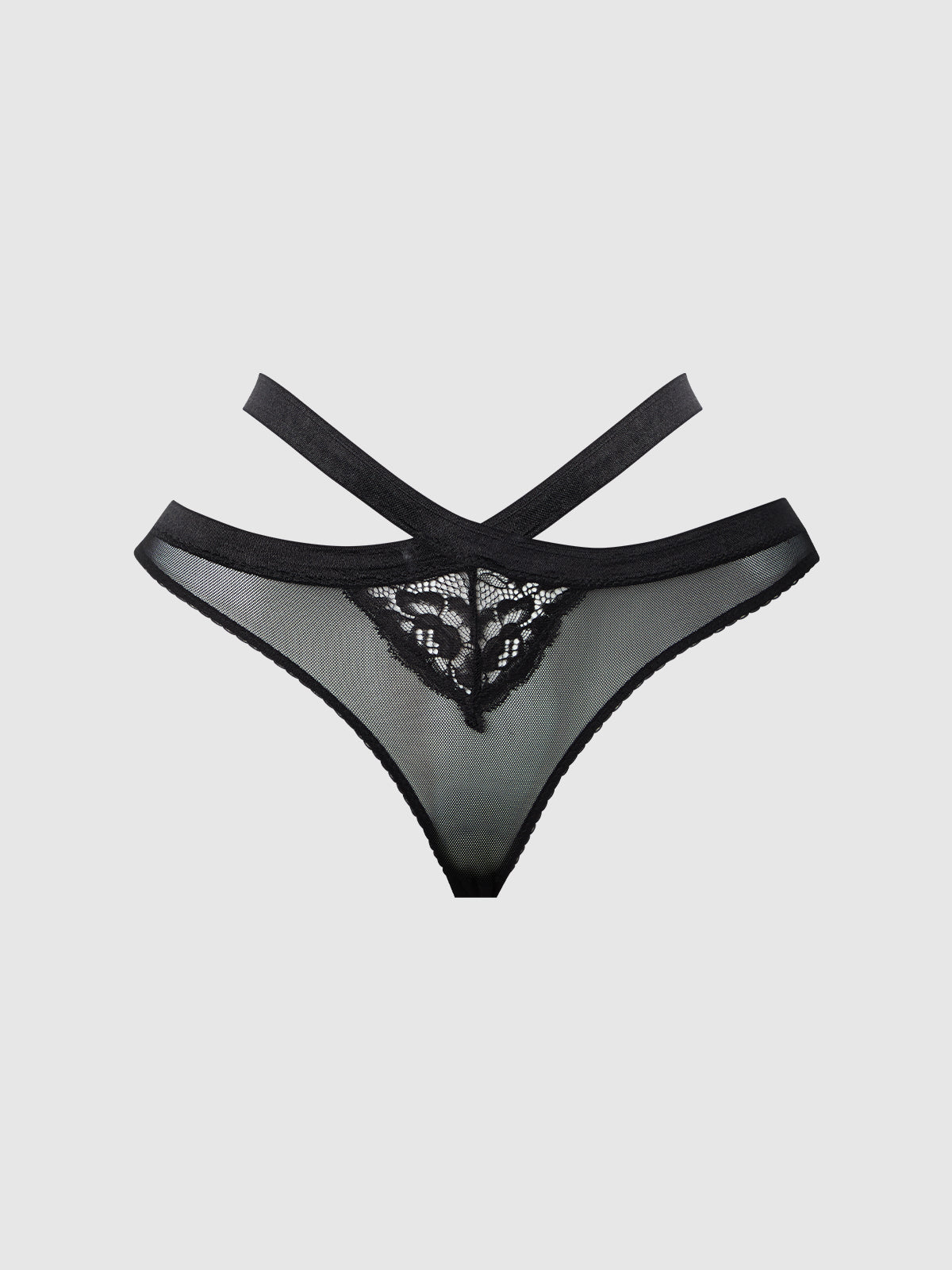 House of Desire Natasha Lace & Mesh Strappy Hipster Black