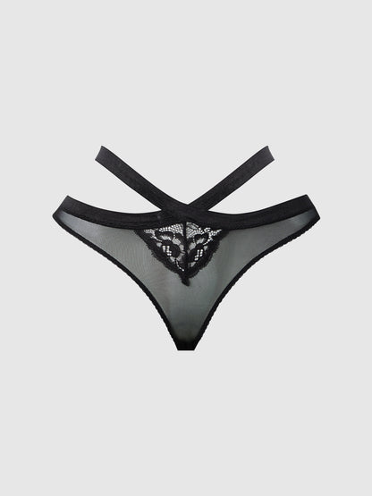 House of Desire Natasha Lace & Mesh Strappy Hipster Black