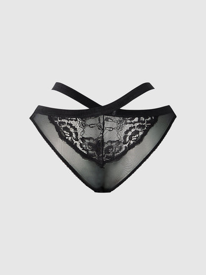 House of Desire Natasha Lace & Mesh Strappy Hipster Black