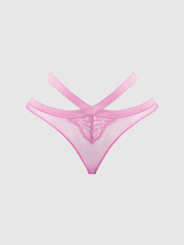 House of Desire Natasha Lace & Mesh Strappy Hipster Cyclamen Pink