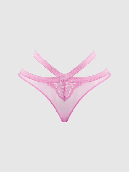 House of Desire Natasha Lace & Mesh Strappy Hipster Cyclamen Pink
