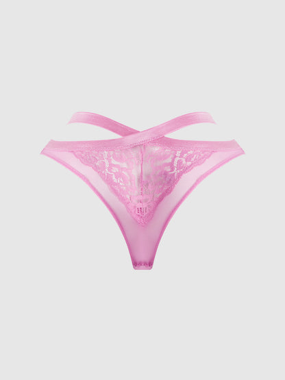 House of Desire Natasha Lace & Mesh Strappy Hipster Cyclamen Pink