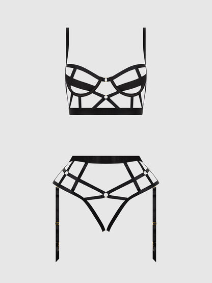 House of Desire Devon Open Cup Bra & Crotchless Backless Hipster Set