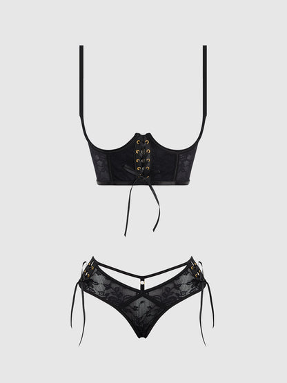 House of Desire Gia Lace Open Cup Bra & Panty Set
