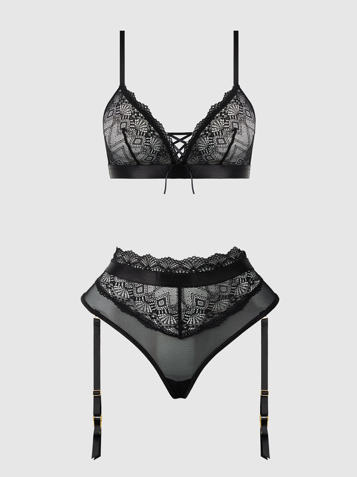 House of Desire Vivienne Timeless Lace & Micro Bralette & Thong Set Black