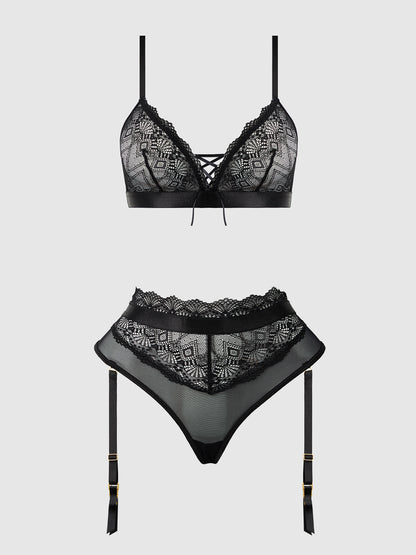 House of Desire Vivienne Timeless Lace & Micro Bralette & Thong Set Black