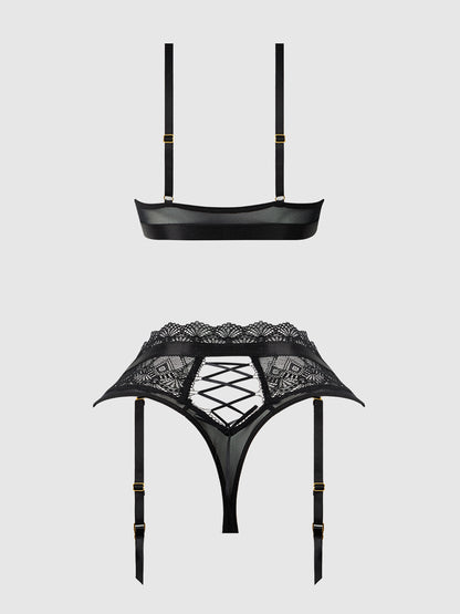 House of Desire Vivienne Timeless Lace & Micro Bralette & Thong Set Black