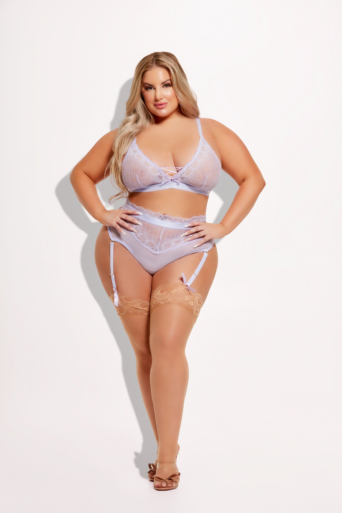 House of Desire Vivienne Timeless Lace & Micro Bralette & Thong Set Lavender