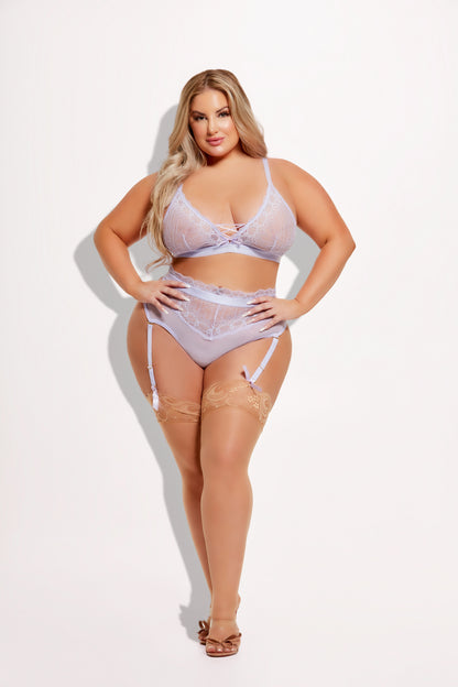House of Desire Vivienne Timeless Lace & Micro Bralette & Thong Set Lavender