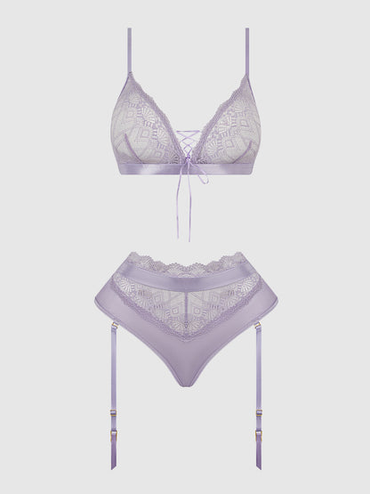 House of Desire Vivienne Timeless Lace & Micro Bralette & Thong Set Lavender