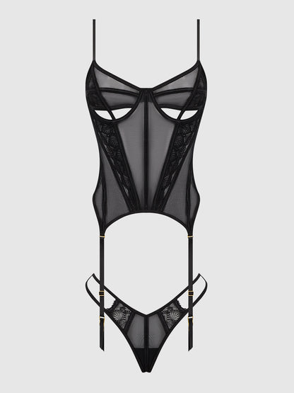 House of Desire Vivienne Merrywidow Bustier & G-String Set Black