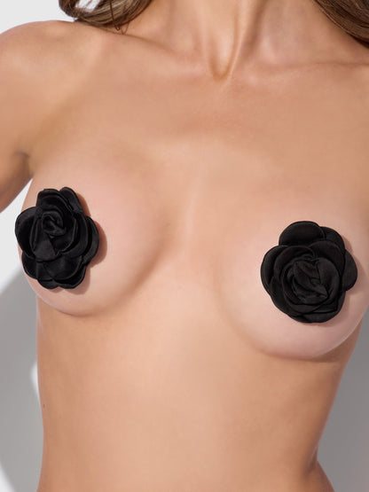 House of Desire Satin Floral Nipple Covers Burlesque Black