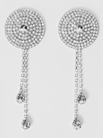 House of Desire Rhinestone Cone & Dangle Nipple Covers Burlesque Silver
