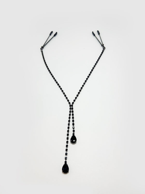 House of Desire Rhinestone Dangle Clamps Black