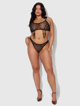 Rosalie Embroidered Garter Lace Bralette Bra Set Black Roses