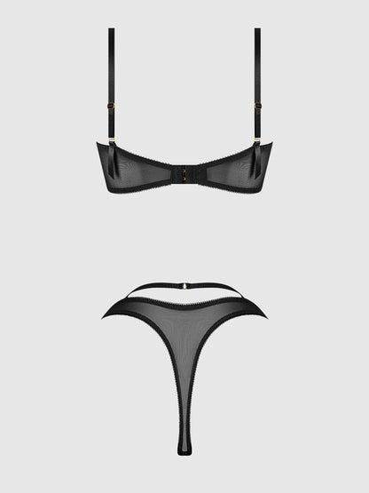 House of Desire Rosalie Embroidered Garter Lace Bralette Bra Set Black Roses