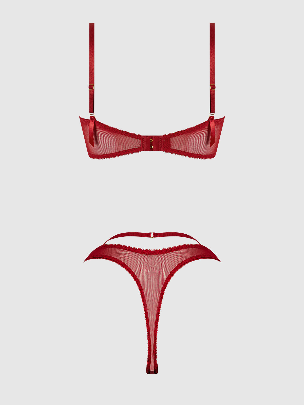 House of Desire Rosalie Embroidered Garter Lace Bralette Bra Set Crimson Red Roses