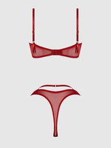 Rosalie Embroidered Garter Lace Bralette Bra Set Crimson Red Roses