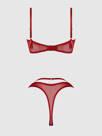 House of Desire Rosalie Embroidered Garter Lace Bralette Bra Set Crimson Red Roses