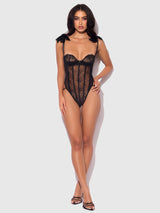 House of Desire Queen Rosalie Embroidered Lace Teddy Black Roses