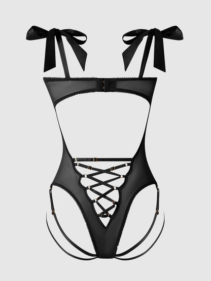 House of Desire Rosalie Embroidered Lace Teddy Black Roses